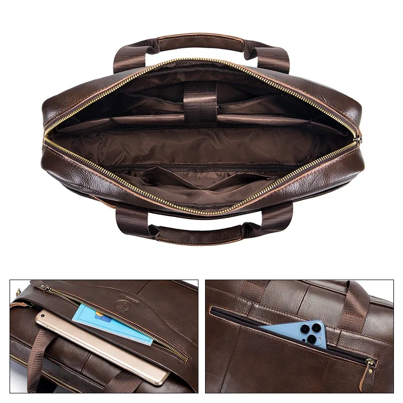 porte-documents de luxe en cuir véritable pour homme, sac pour ordinateur portable 15,6 pouces, sac de bureau, sac pour ordinateur