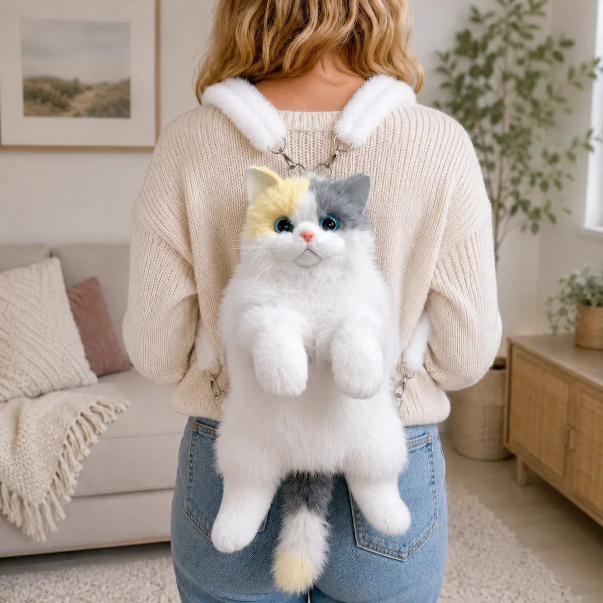 sac à dos chat mignon pour filles, sac en peluche kawaii, sac bandoulière doux en forme d'animal pour l'école, les voyages et les tenues quotidiennes