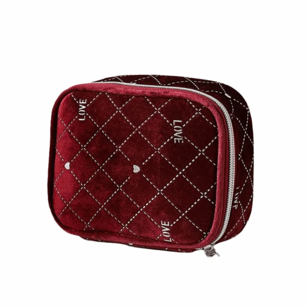 trousse de maquillage en velours mignonne, portable, avec fermeture éclair, sac cosmétique carré compact et simple, mini trousse de maquillage, organisateur de maquillage