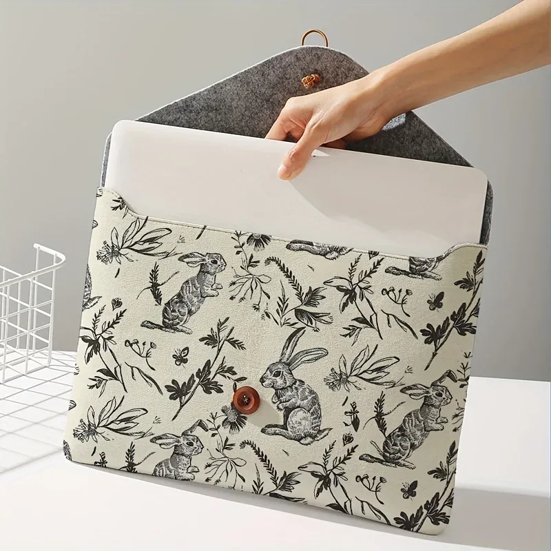 Sac pour ordinateur portable à motif imprimé lapin avec housse en tissu souple pour ordinateur portable, adapté au rangement à couverture souple pour ordinateur portable et au sac de rangement pour tablette