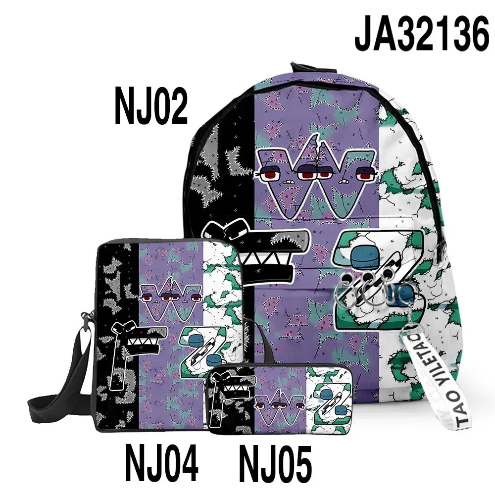 sacs d'école classiques populaires alphabet lore imprimés en 3d, 3 pièces/ensemble, sac à dos pour ordinateur portable, sac à bandoulière incliné, trousse à crayons