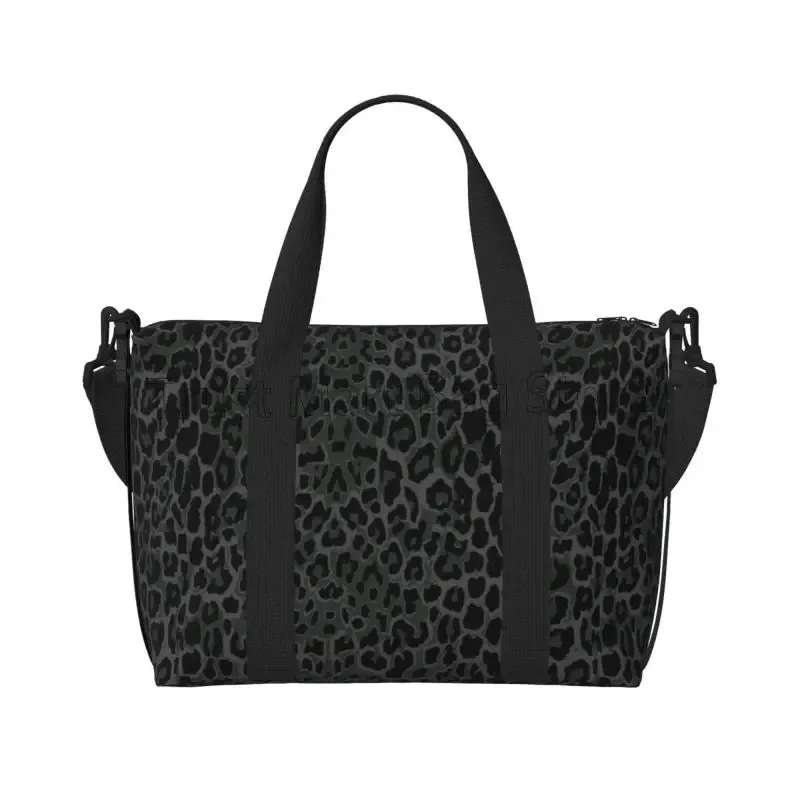 sac de voyage imprimé léopard noir, grands sacs de nuit imperméables pour week-end avec bandoulière, sac de sport pliable
