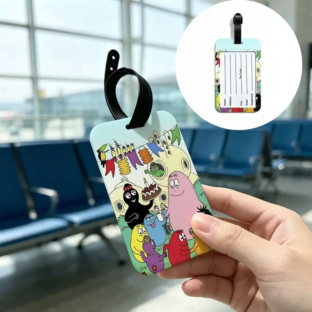 carte d'information imperméable pour enfants, barbapapa, étiquette de bagage en pvc, identificateur anti-perte pour valise, sac à main