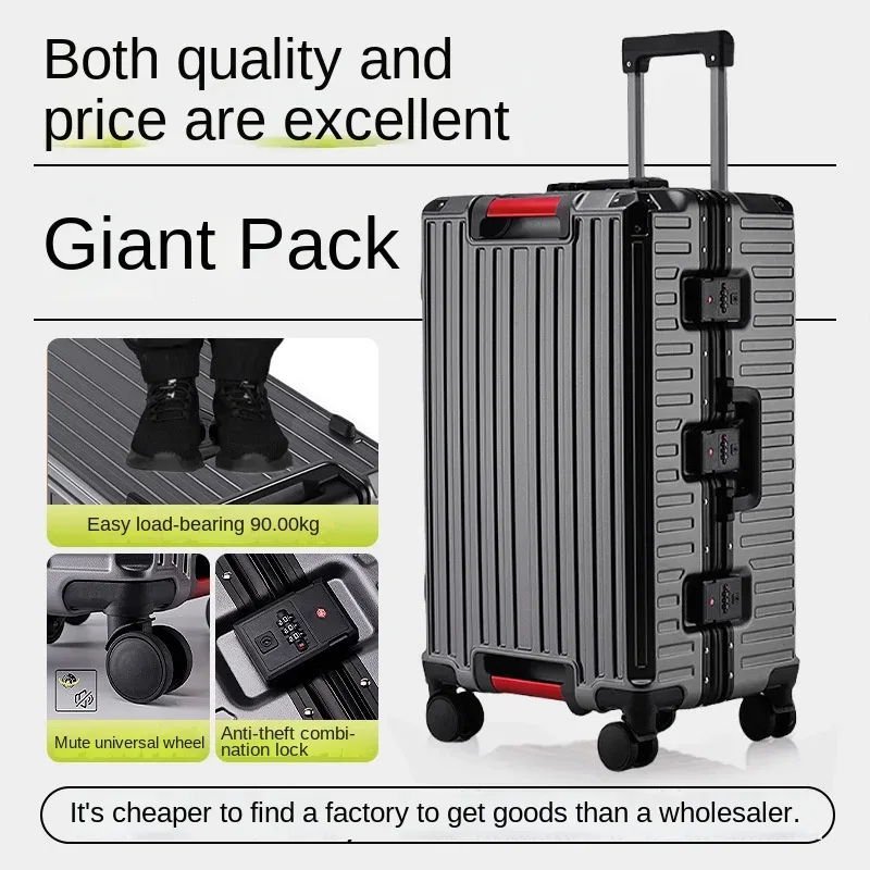 valises de voyage multifonctions à cinq roues, cadre en aluminium, grande taille 22-28 pouces, fendues 3:7