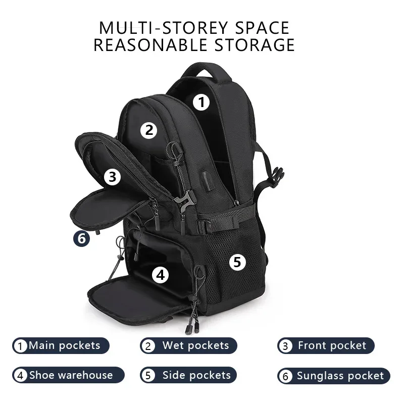 sac à dos d'escalade usb pour ordinateur portable, sac à dos léger avec sac à chaussures, sac à dos de camping en plein air, sac à dos de randonnée, cartable de sport et de gym