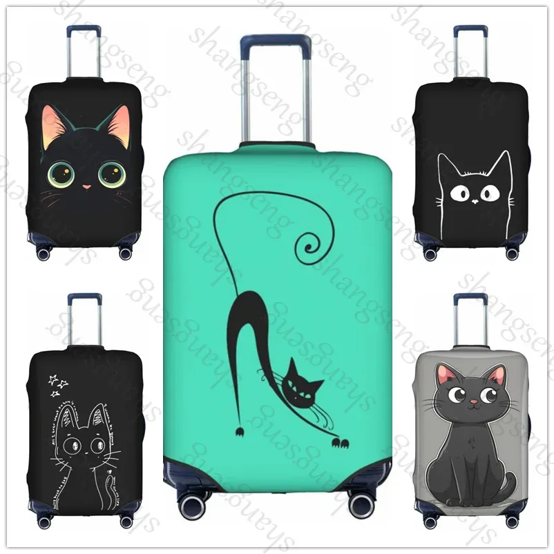 housse de protection élastique épaisse pour bagages, chat noir de dessin animé mignon, combinaison à fermeture