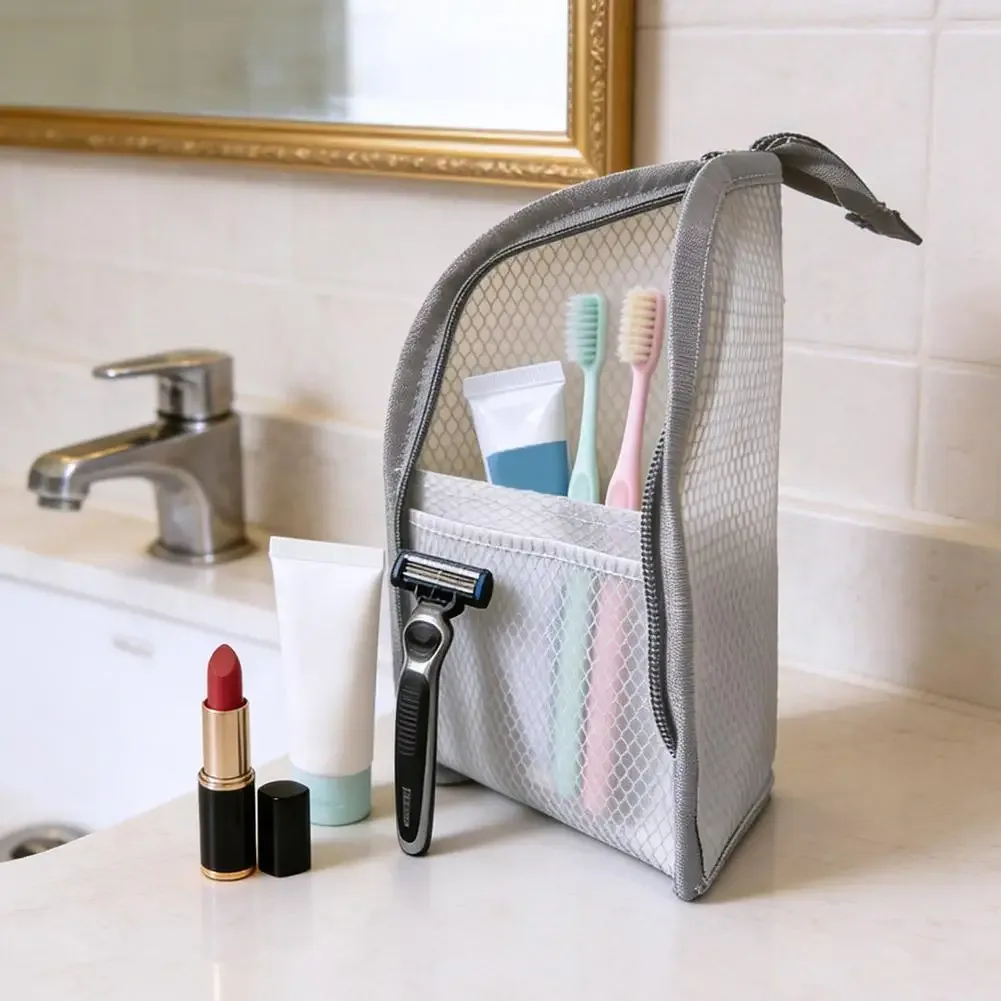 Trousse de Toilette en Maille pour Femme, Organisateur de Maquillage Portable, Étui de Voyage Étanche pour Brosse à Dents, Pochette de Beauté