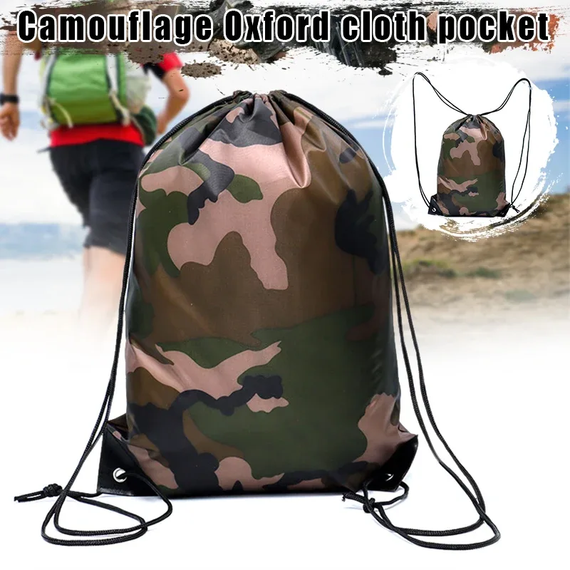 Sac à dos léger à cordon de serrage camouflage pour hommes et femmes, pour la salle de sport, le basketball, la randonnée, la plage, la natation, les activités de plein air, 42x34cm