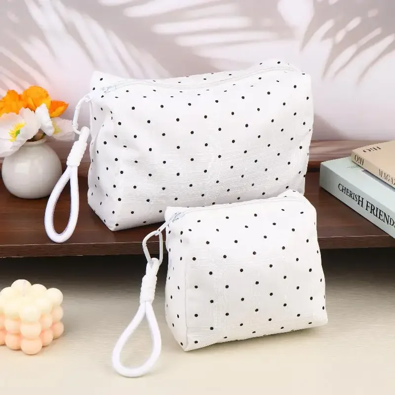 ins – sac à cosmétiques simple à pois, trousse de maquillage portable, pochette de rangement de voyage, trousse de toilette de grande capacité à fermeture éclair, cadeaux pour filles