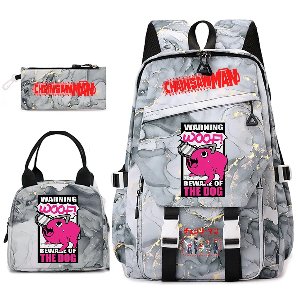 ensemble de sacs à dos pour étudiantes avec imprimé chainsaw man anime, pour filles, avec sac à lunch et trousse à crayons, pour une utilisation quotidienne à l'école