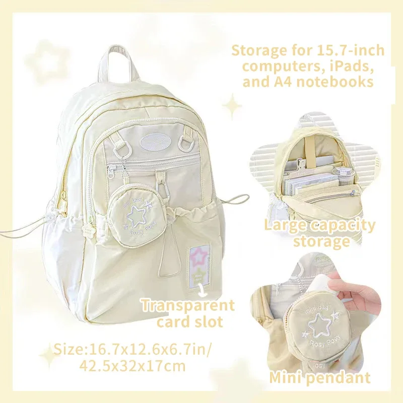 sac à dos de style crème pour étudiants d'apparence élevée, design simple et mignon, sac à dos de grande capacité, léger et indolore ba