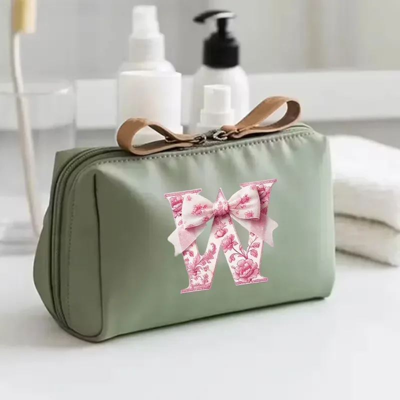 sac à main pour femme avec 26 lettres florales en forme de nœud, trousse de maquillage, sac de rangement, cadeau de la saison de la rentrée scolaire, saint-valentin, anniversaire
