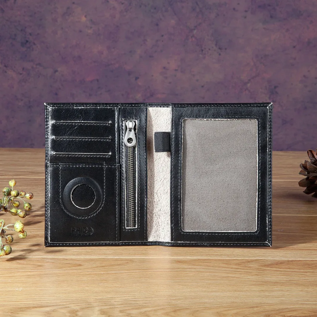 porte-passeport vintage en cuir véritable, portefeuille de voyage anti-rfid avec emplacement pour airtag et poche zippée, étui de passeport pour homme