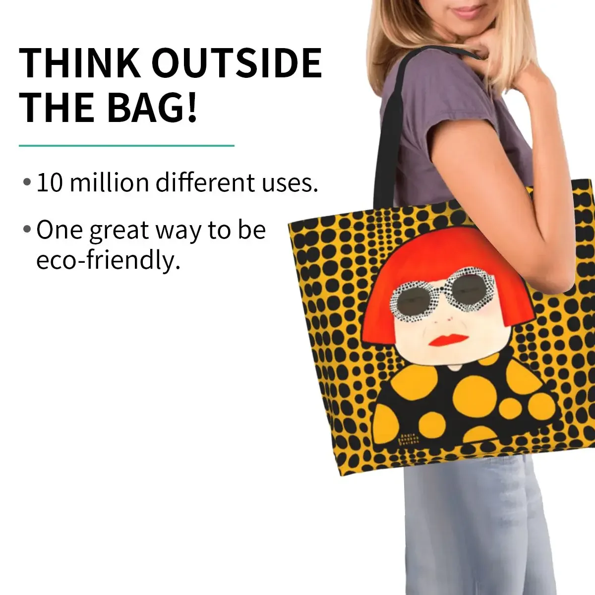 sac fourre-tout en toile avec peinture abstraite yayoi kusama, grande capacité, sac à bandoulière, sac de courses pour femmes