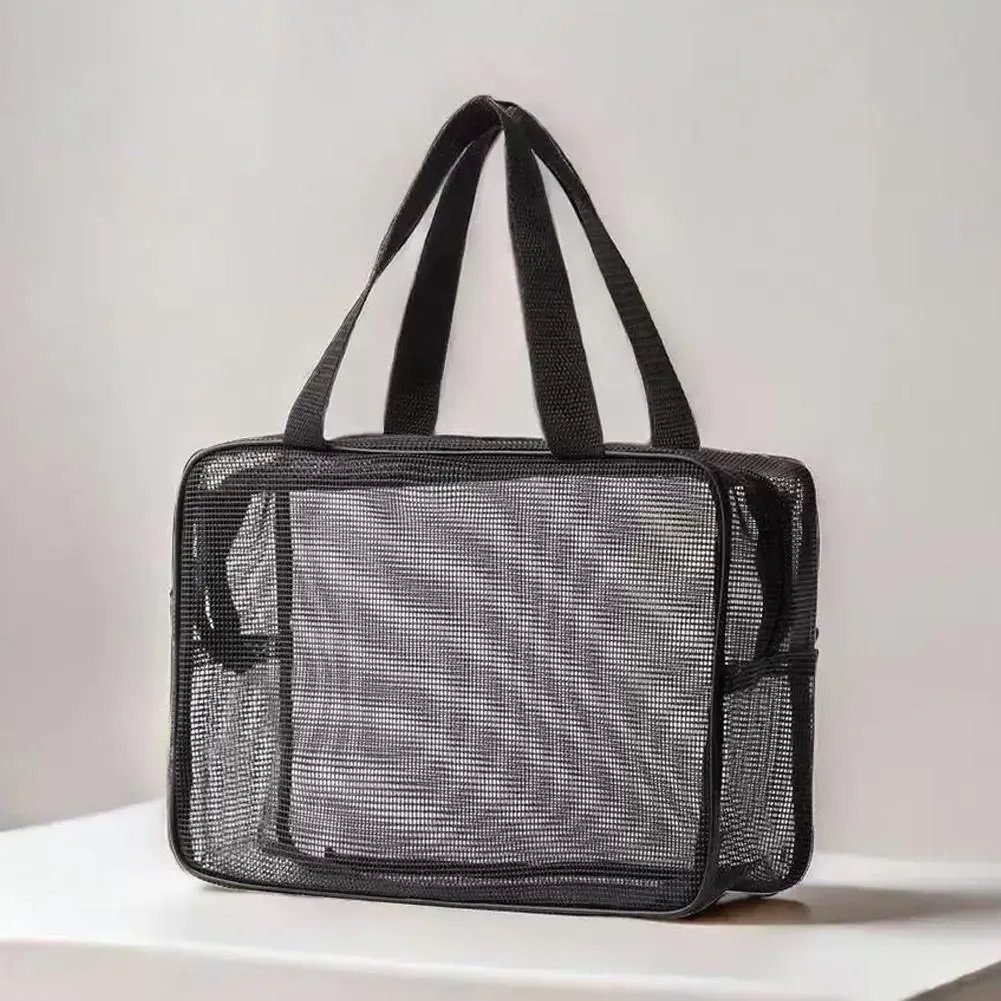 sac de rangement de douche en maille pliable, fourre-tout, sac de maquillage, grande capacité, trousse de toilette de voyage portable, trousse de natation