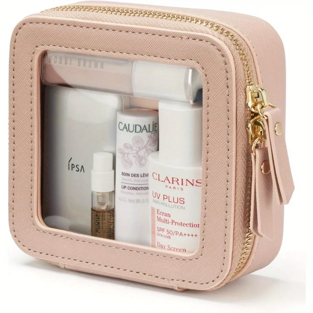 petit sac à cosmétiques pour sac à main, mini maquillage pour pochette transparente mignonne, étui de rangement de voyage pour articles de toilette, pochette carrée étanche à fermeture éclair