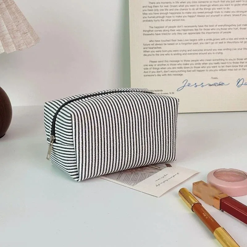 sacs cosmétiques rayés tendance pour femmes, sacs de rangement pour maquillage, sacs de voyage avec fermeture éclair pour femmes