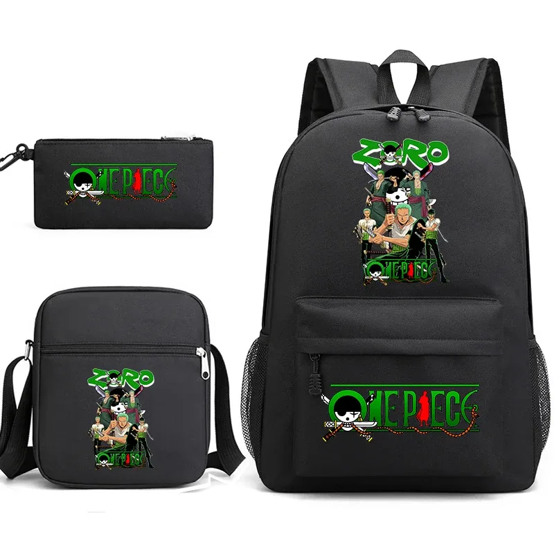 ensemble de sacs à dos graphiques one piece zoro pour enfants et adolescents avec sac à bandoulière et trousse à crayons