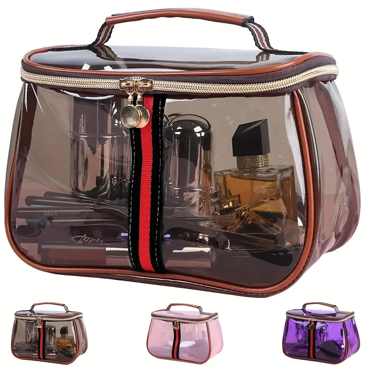 Trousse de Maquillage Transparente Grande Capacité en PVC Imperméable, Sac de Toilette Portable, Trousse Cosmétique de Luxe à Main
