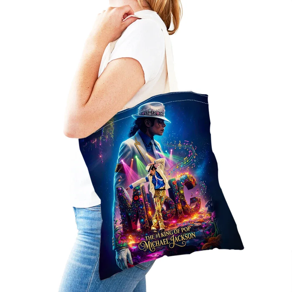 michael jackson – sac de shopping pour femmes, double impression, sacs de shopping super star lady, sac à main design, sac fourre-tout écologique, portable et pratique