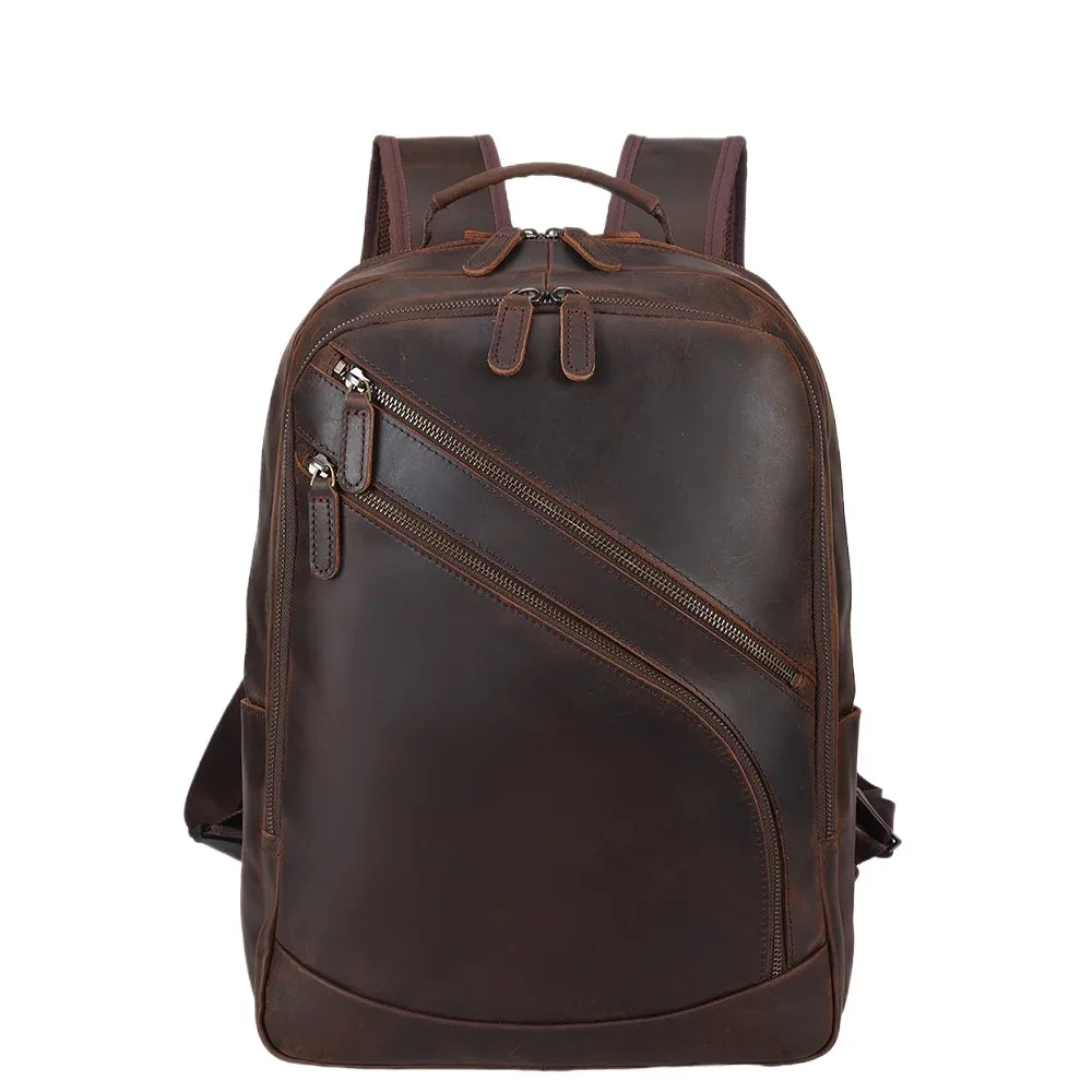 sac à dos pour ordinateur portable en cuir véritable pour hommes de 15,6 pouces, sac d'affaires en cuir de vache de qualité supérieure, sac à dos de voyage et de camping