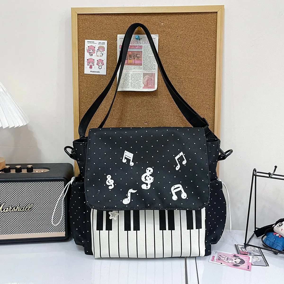 sac à dos à touches de piano à pois, sac à dos de style japonais à blocs de couleur, sac à dos en forme de piano de style scolaire, grand sac de voyage pour femmes