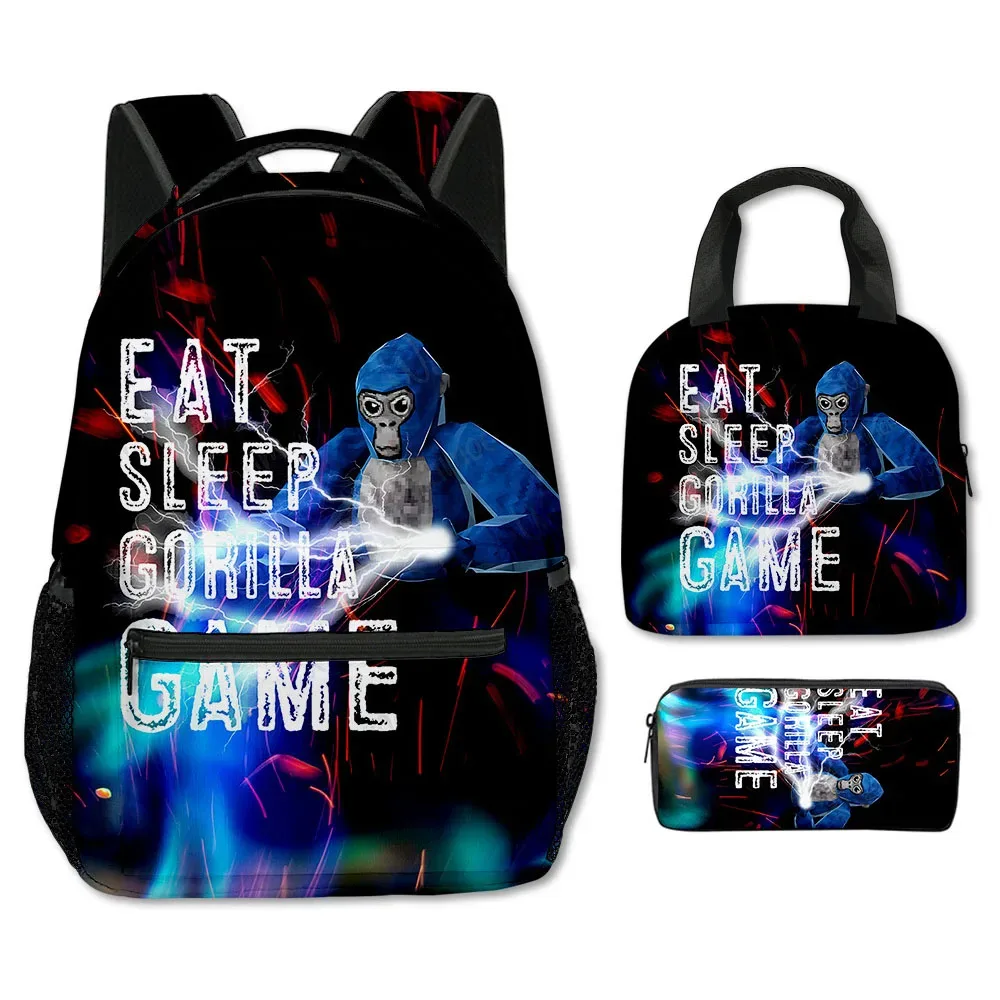 mode nouveauté cool nouveauté gorille tag impression 3d 3 pièces/ensemble étudiant sacs d'école sac à dos pour ordinateur portable bandoulière sac à déjeuner porte-crayon