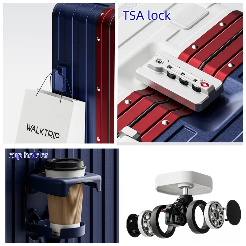valise à ouverture frontale en pc avec cadre en aluminium, serrure tsa, porte-gobelet et port de charge 20/24/26 pouces