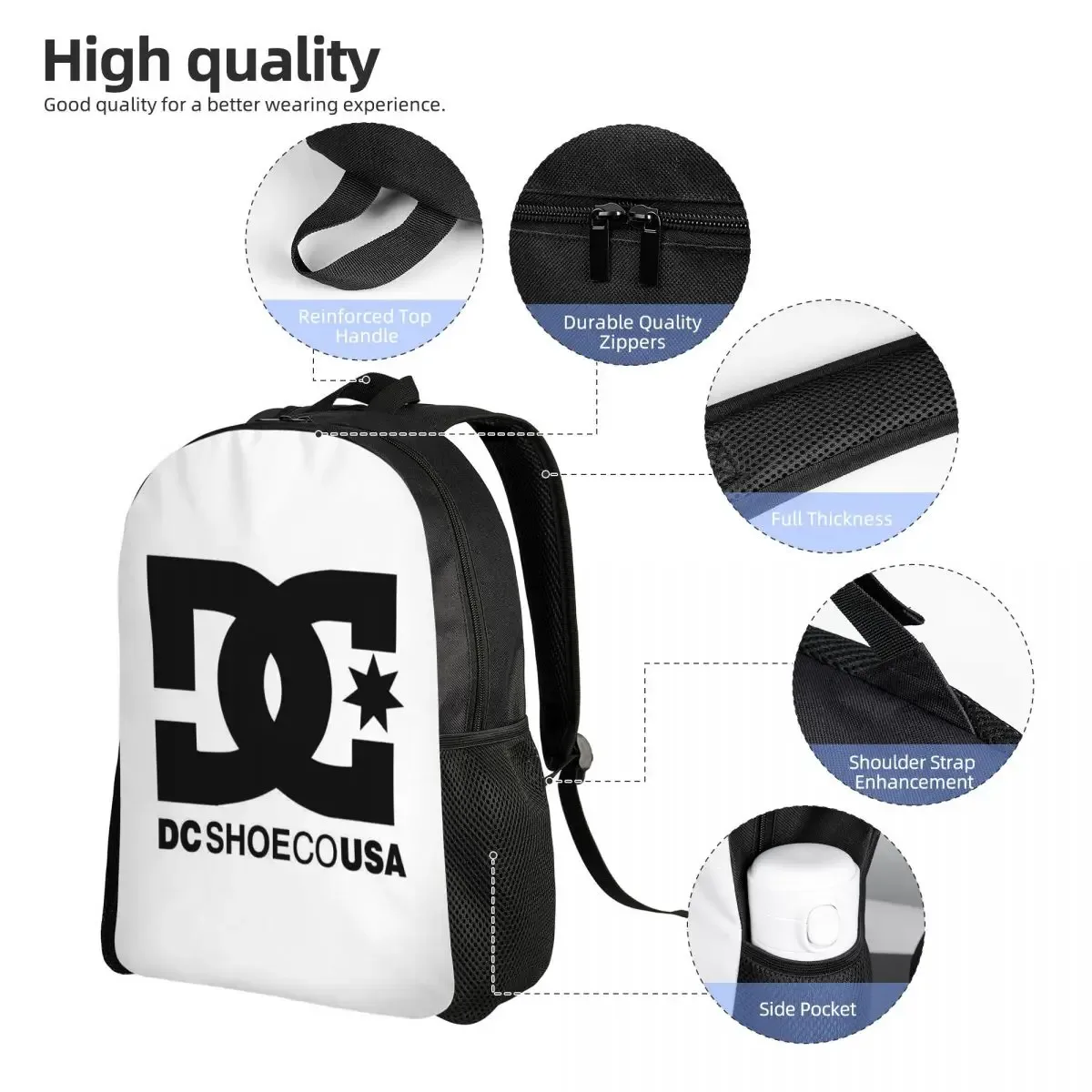 sac à dos dc shoe co pour étudiants, garçons et filles, sac d'école, sac à bandoulière pour ordinateur portable