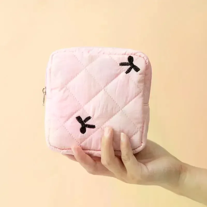 sacs de rangement pour serviettes hygiéniques mignons et de grande capacité, sacs à nœuds de dessin animé portables, organiseur de tampons pour les règles des filles, pochette