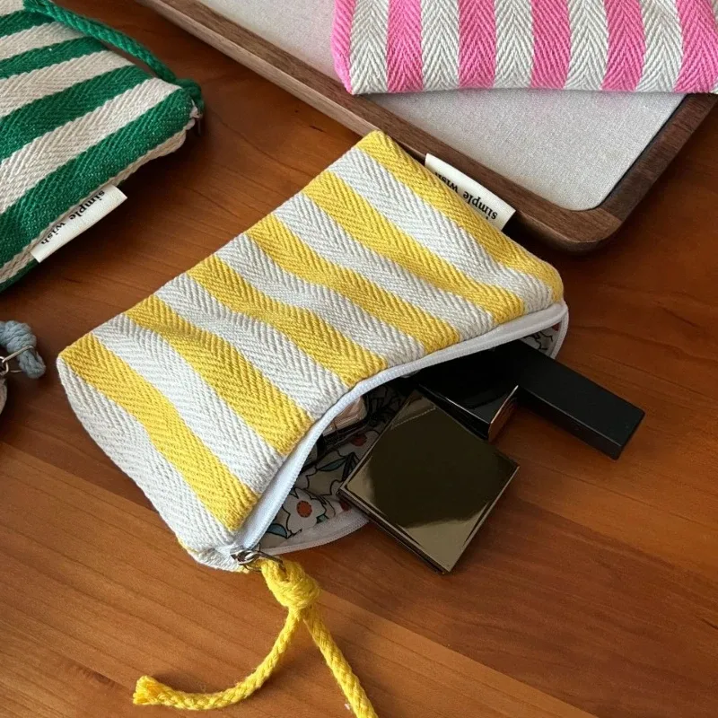 petite trousse de maquillage, mini sacs organisateurs en toile rayée pour femmes, étui à rouge à lèvres, trousse de maquillage, porte-monnaie mignon pour enfants