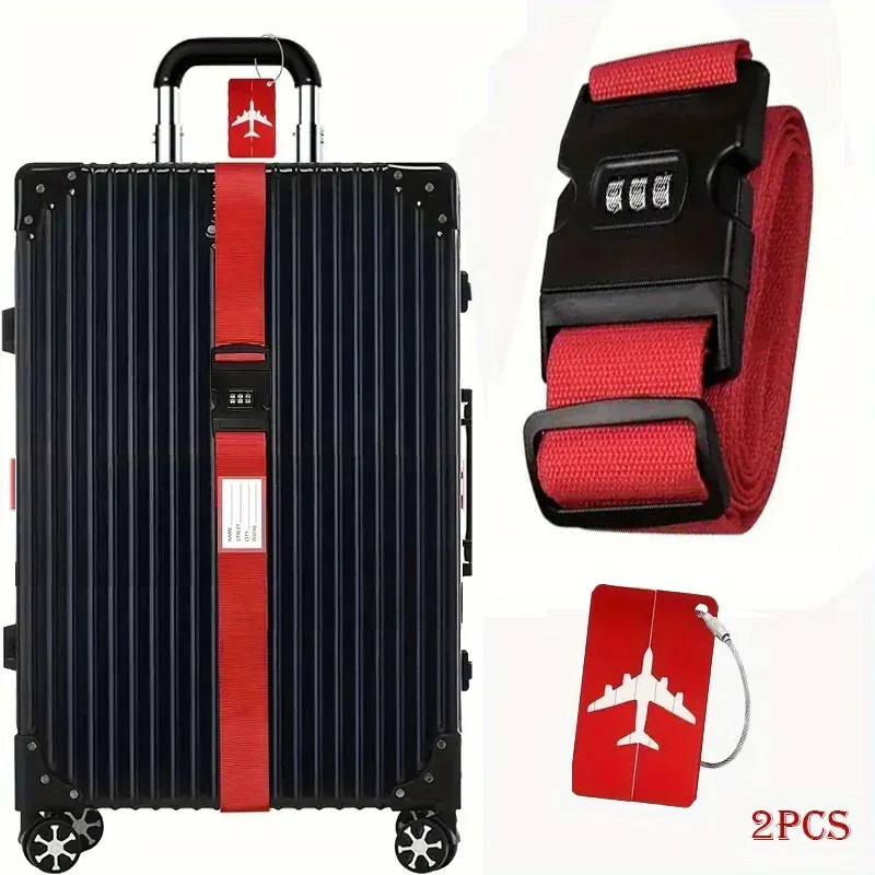 lot de 2 sangles de bagages de voyage, ensemble d'étiquettes de bagages, ensemble de cadenas à combinaison avec étiquettes