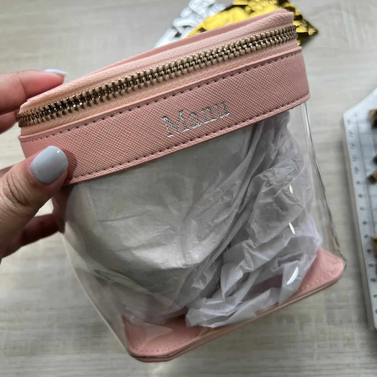 sac à cosmétiques transparent en cuir saffiano avec lettres personnalisables, trousse de maquillage étanche, petit étui à cosmétiques, ensemble portable pour voyage