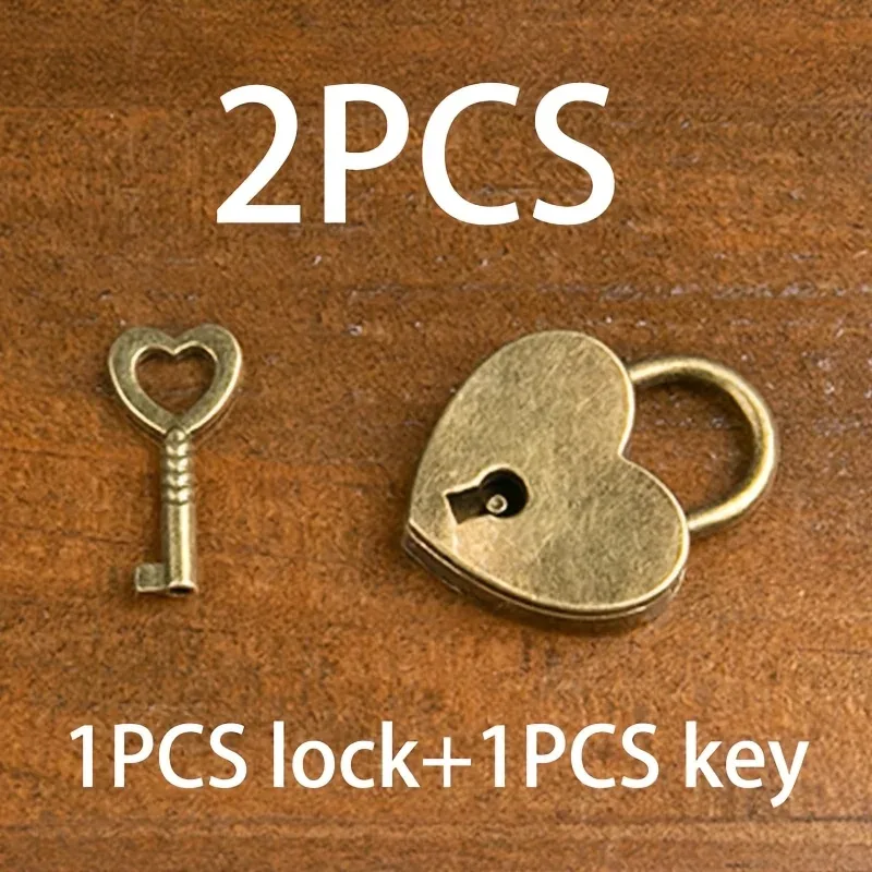 mini cadenas vintage en forme de cœur avec clé, idéal pour tiroirs, armoires, bagages, sacs à dos, dortoirs et petits usages domestiques (1 pièce)
