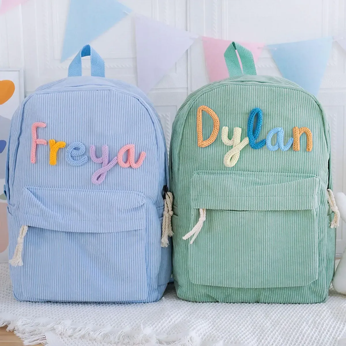 sac à dos personnalisé en velours côtelé pour hommes et femmes, lettres brodées à la main, sac à dos en tissu coloré, 1 pièce