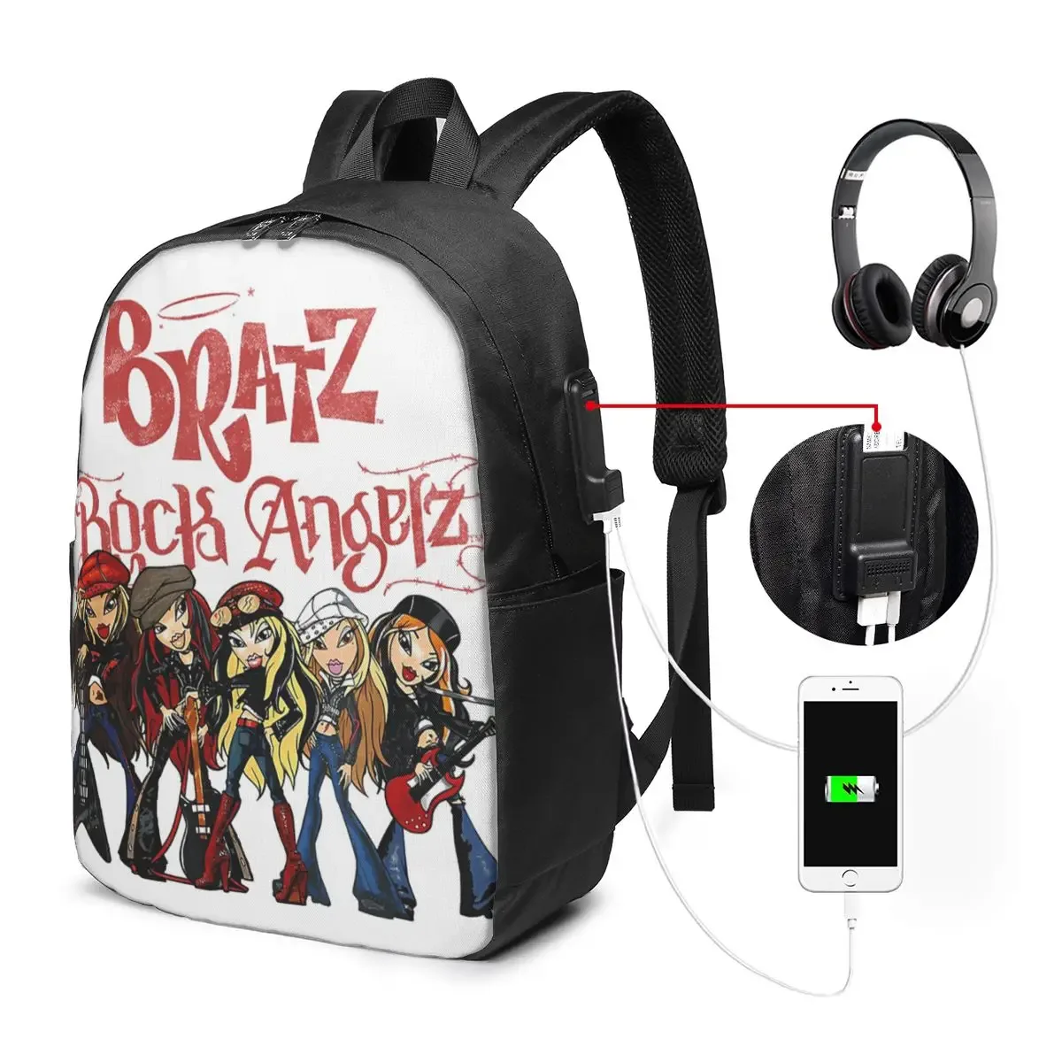 bratz rock angelz group shot sac à dos de voyage pour ordinateur portable, sac d'école pour étudiants, sacs à bandoulière pour hommes et femmes
