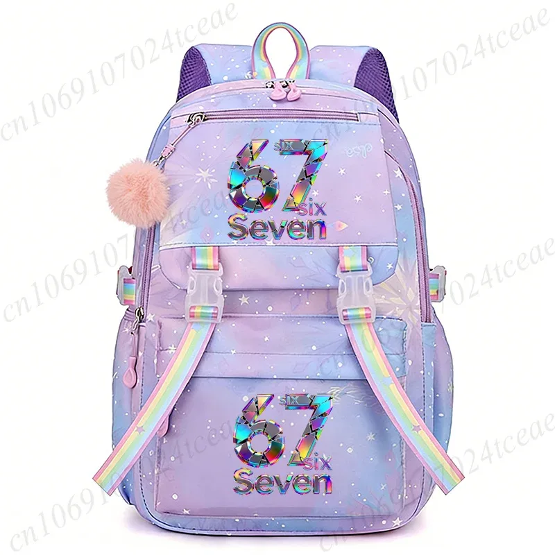 sac à dos imprimé six seven 67 meme, grand sac à dos léger, sac d'école mignon à motif de dessin animé pour filles, sac à dos décontracté pour les voyages et les trajets quotidiens