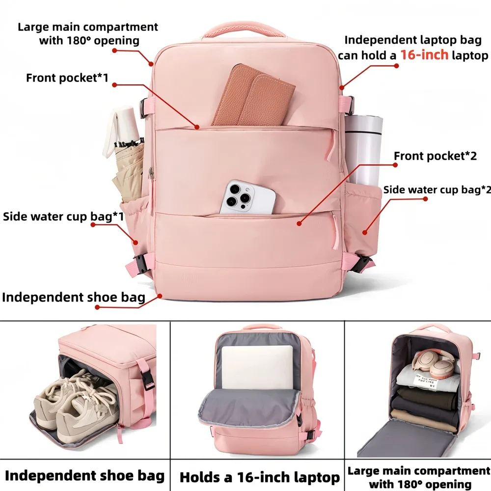 sac à dos de voyage extensible, 180 °     sac de voyage ouvrable, sac décontracté multi-poches pour usage quotidien et voyages