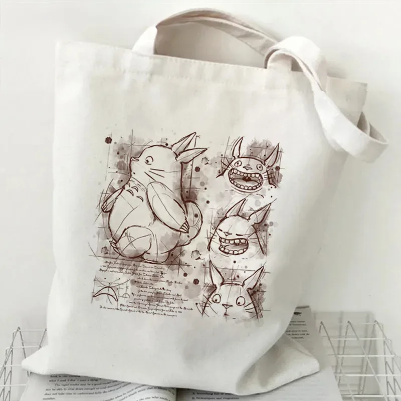 femmes dessin animé eco réutilisable sac à provisions femme épaule shopper sac fourre-tout studio ghibli collège sac à main rétro grandes dames