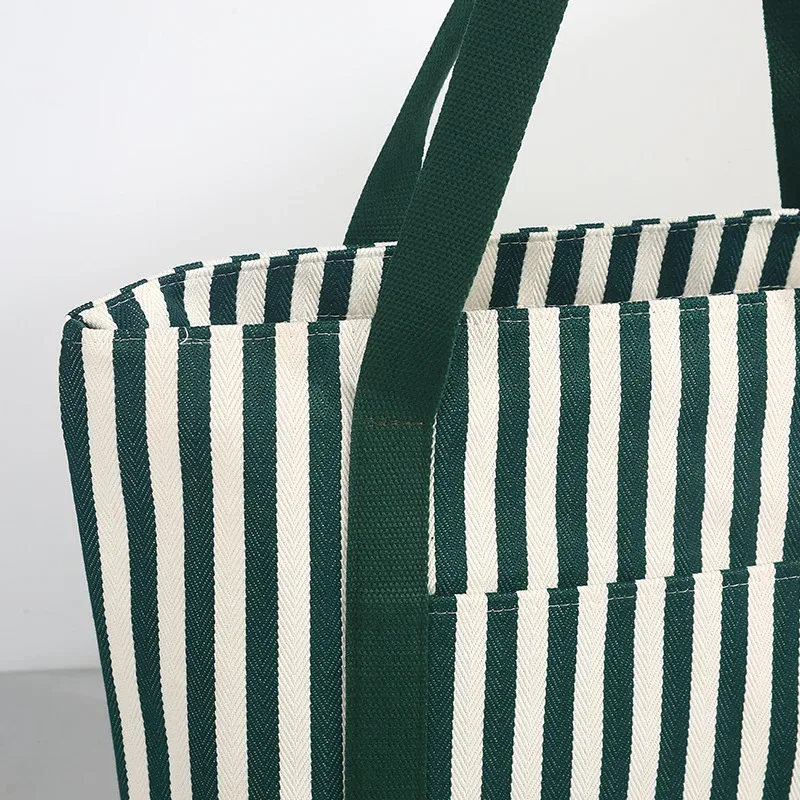 sac fourre-tout en toile rayé personnalisé avec logo imprimé, simple, grande capacité, portable, pour le shopping, avec texte et image diy
