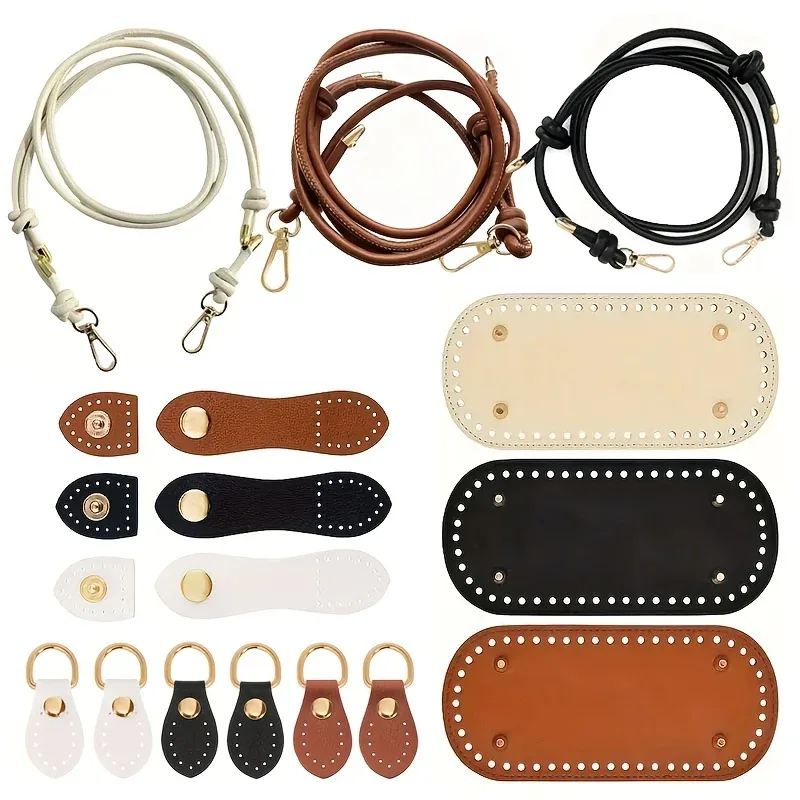 Ensemble de fabrication de sacs au crochet en 4 parties | Boucle réglable en similicuir, boucle de base et boucle en forme de gourde, sac à bandoulière tendance en similicuir, matériaux artisanaux faits main, faciles à réaliser, accessoires de sac DIY, matériaux pour la fabrication de portefeuilles, fabrication de portefeuilles DIY.