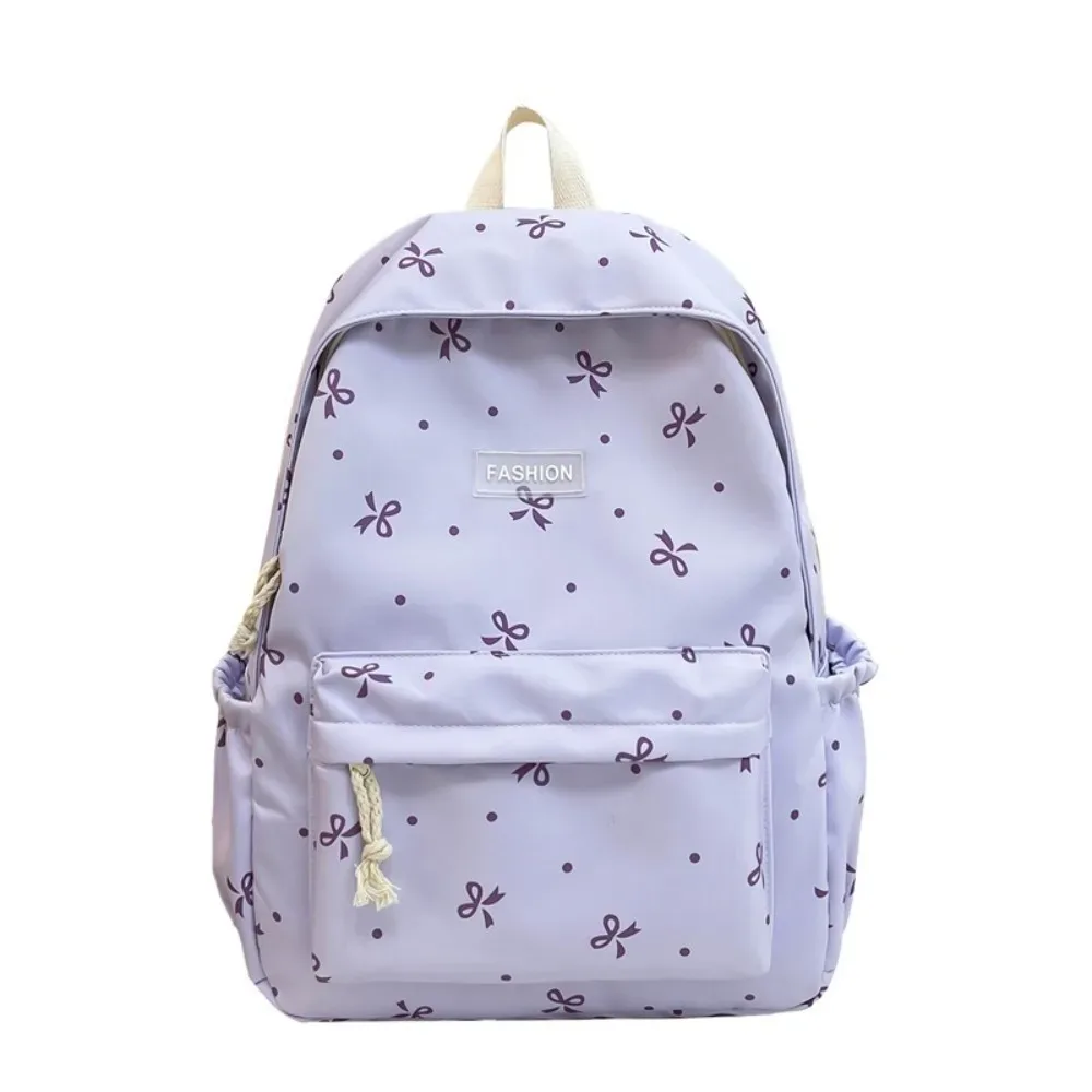 sac à dos scolaire en nylon mignon pour étudiantes, grande capacité, imprimé nœud, sac à dos pour femmes