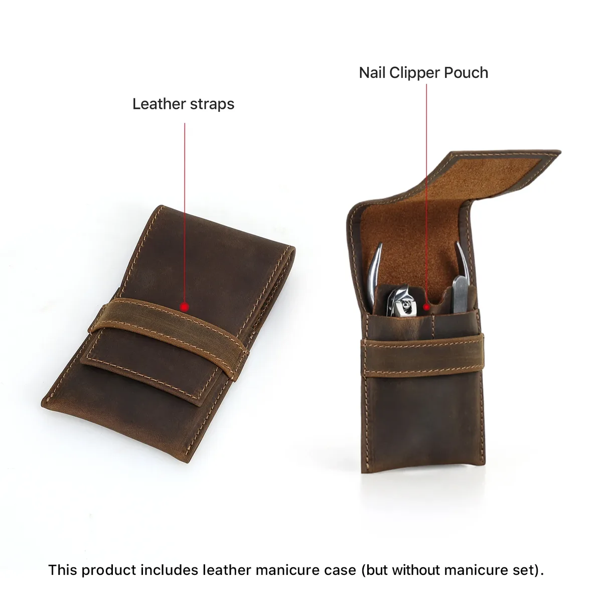 étui en cuir véritable pour kit de manucure et pédicure, pochette de rangement pour coupe-ongles, outils, ciseaux à ongles, sac de voyage