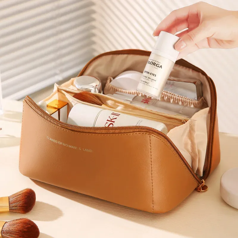 grande trousse de maquillage de voyage portable avec poignée, organisateur cosmétique multi-compartiments, trousse de toilette pour femmes