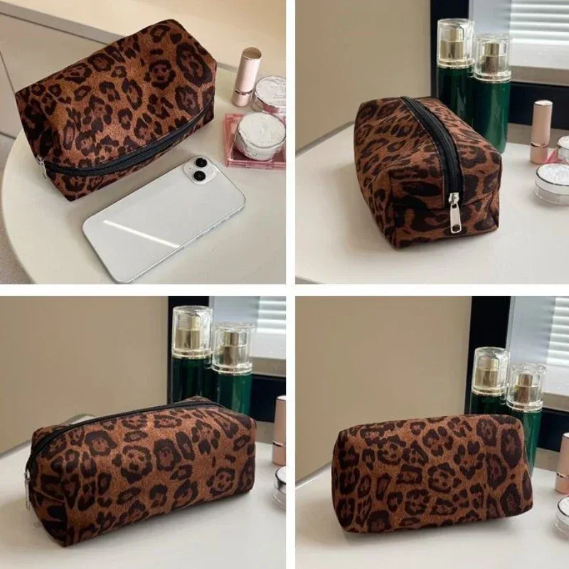 sac de maquillage léopard, trousse à cosmétiques de voyage, sac de rangement portable à fermeture éclair, sacs de toilette multifonctions, organisateur pour femmes, pochette