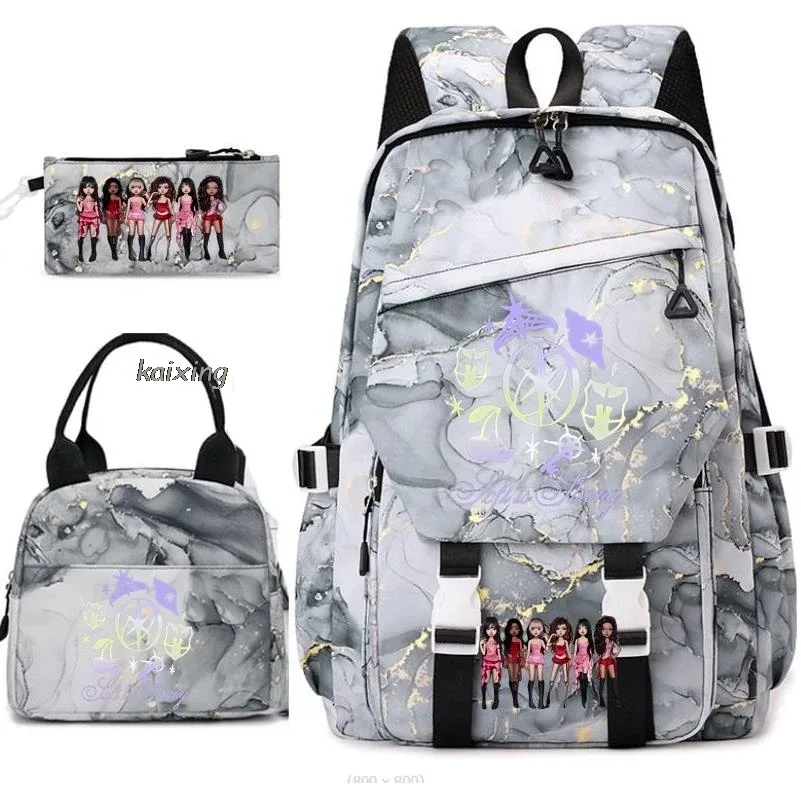 nouveaux sacs à dos katseye à imprimé amusant, 3 pièces/ensemble, sac d'école pour étudiants, sac de voyage pour adolescents, filles et garçons, sacs à lunch, sac à dos