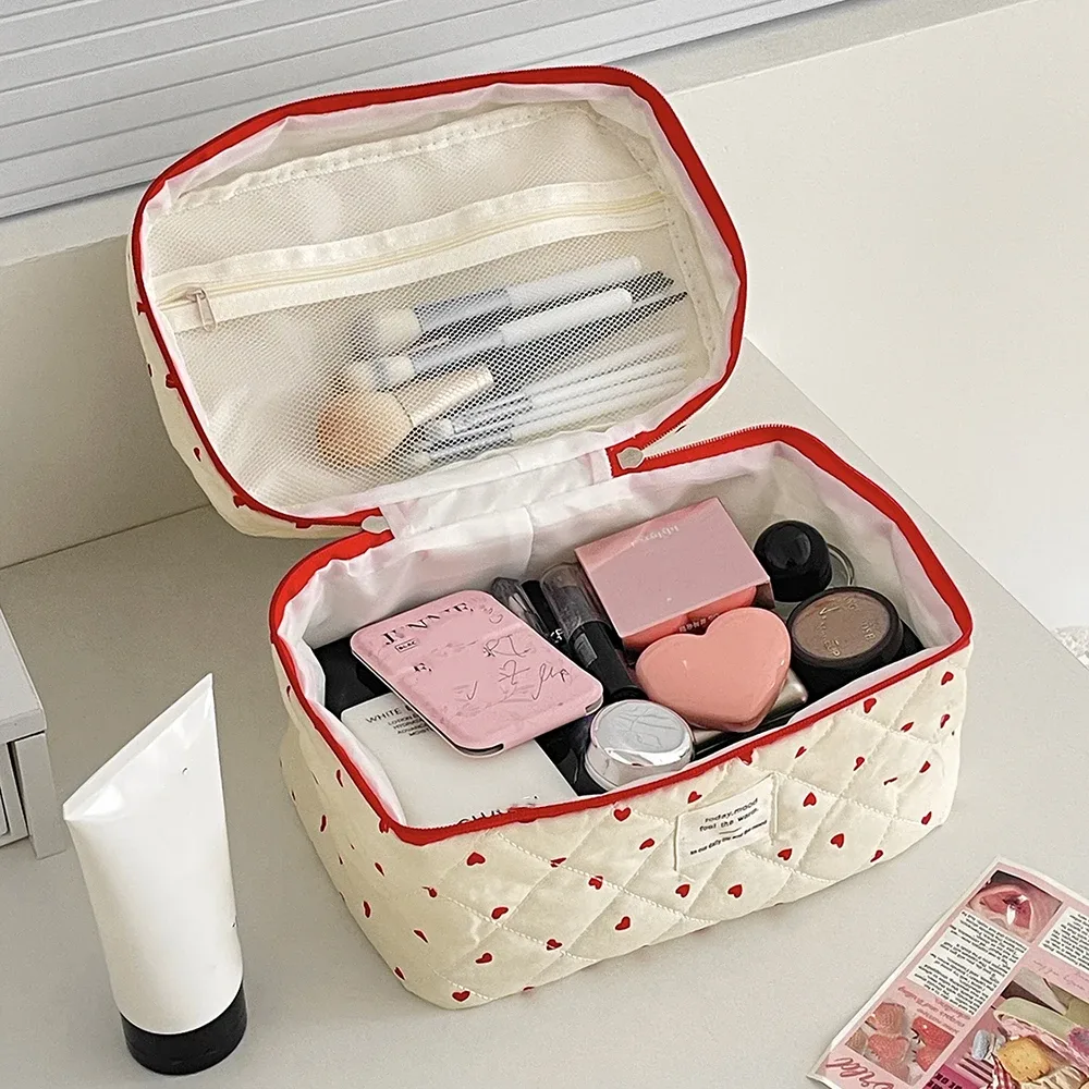 sac de maquillage matelassé tendance pour femme, grande capacité, trousse de toilette, pochette de rangement cosmétique, sac à main, sac de maquillage zippé pour femme