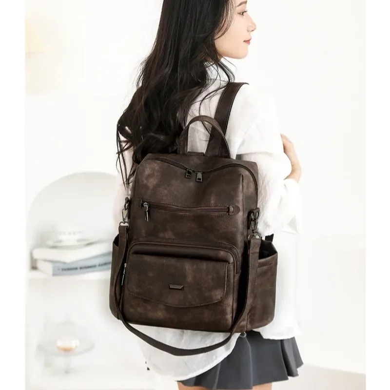 sac à dos en cuir pu pour femmes, imperméable, antivol, grande taille, mode rétro, voyage, collège, travail, portefeuille, sac à bandoulière, 2025