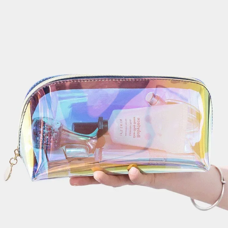 trousse de maquillage laser transparente en forme de boulette, trousse de maquillage de voyage, sac à brosse d