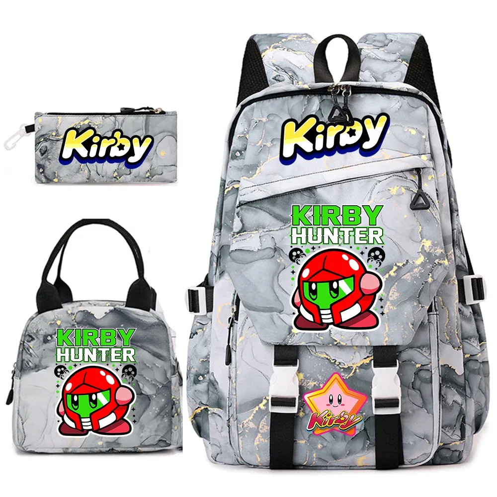 ensemble de sacs à dos pour étudiantes avec imprimé kirby, sac à déjeuner et trousse à crayons, sac à dos scolaire léger